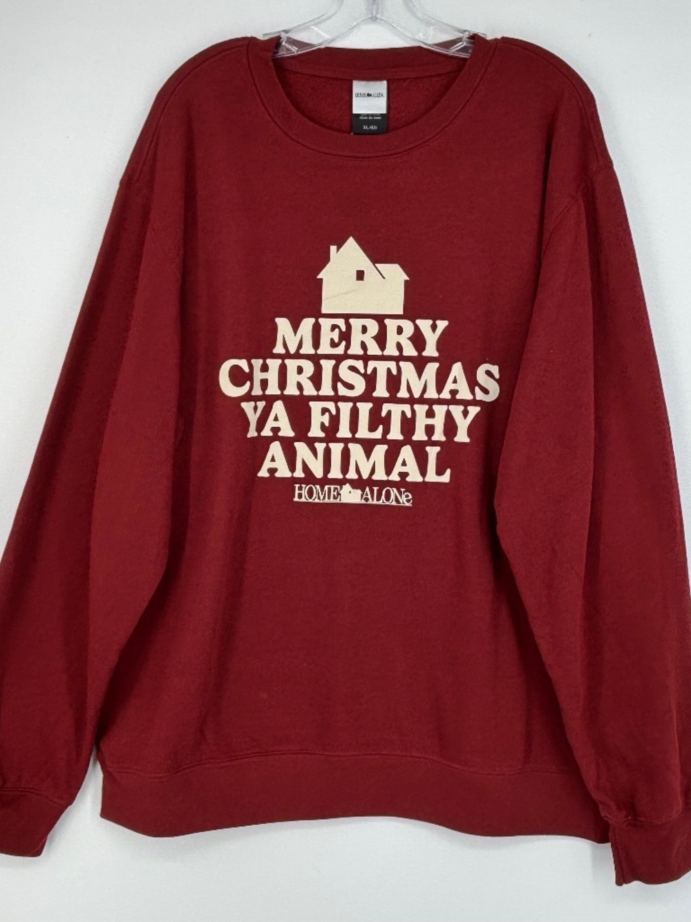 Home Alone Mens XL Pullover Sweatshirt Merry Christmas Ya Filthy Animal Burgundy